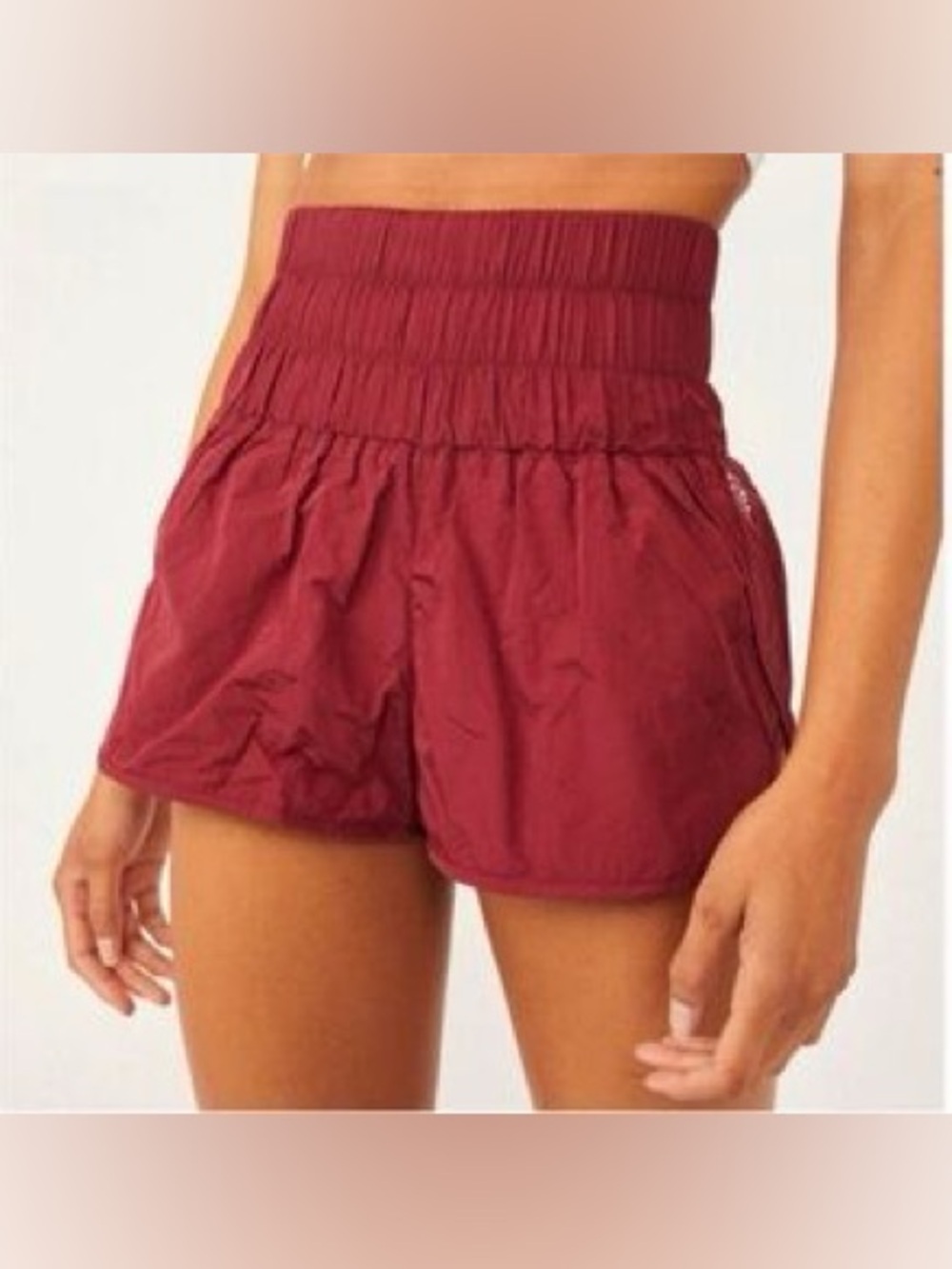 Free People FP Movement Shorts Red High Rise Smocked Running Womens Size Medium